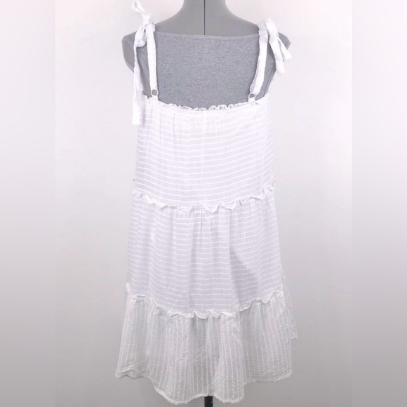 As U Wish Tiered Tunic Ruffle Lined Babydoll Tank Dress White Adjustable Straps - Picture 2 of 7